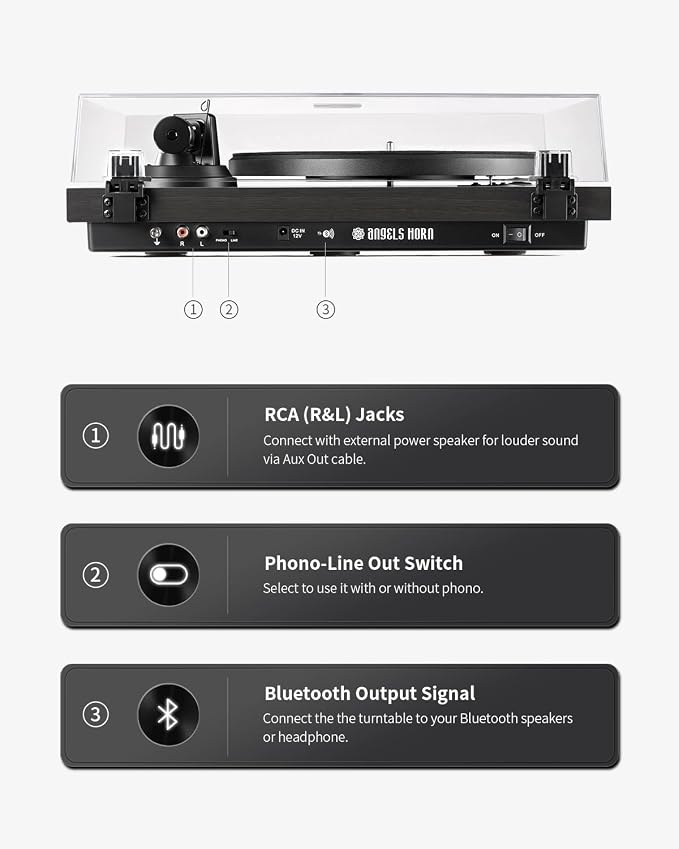 ANGELS HORN High Fidelity Vinyl Record Player, 2 Speed Belt Drive, Built-in - Image 5