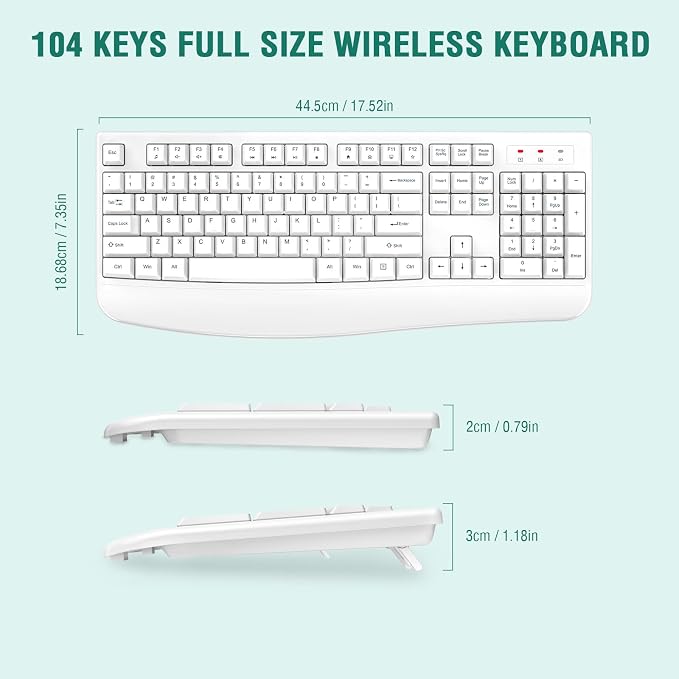 EDJO Wireless Keyboard, 2.4G Ergonomic Full Size Wireless Computer Keyboard - Image 6