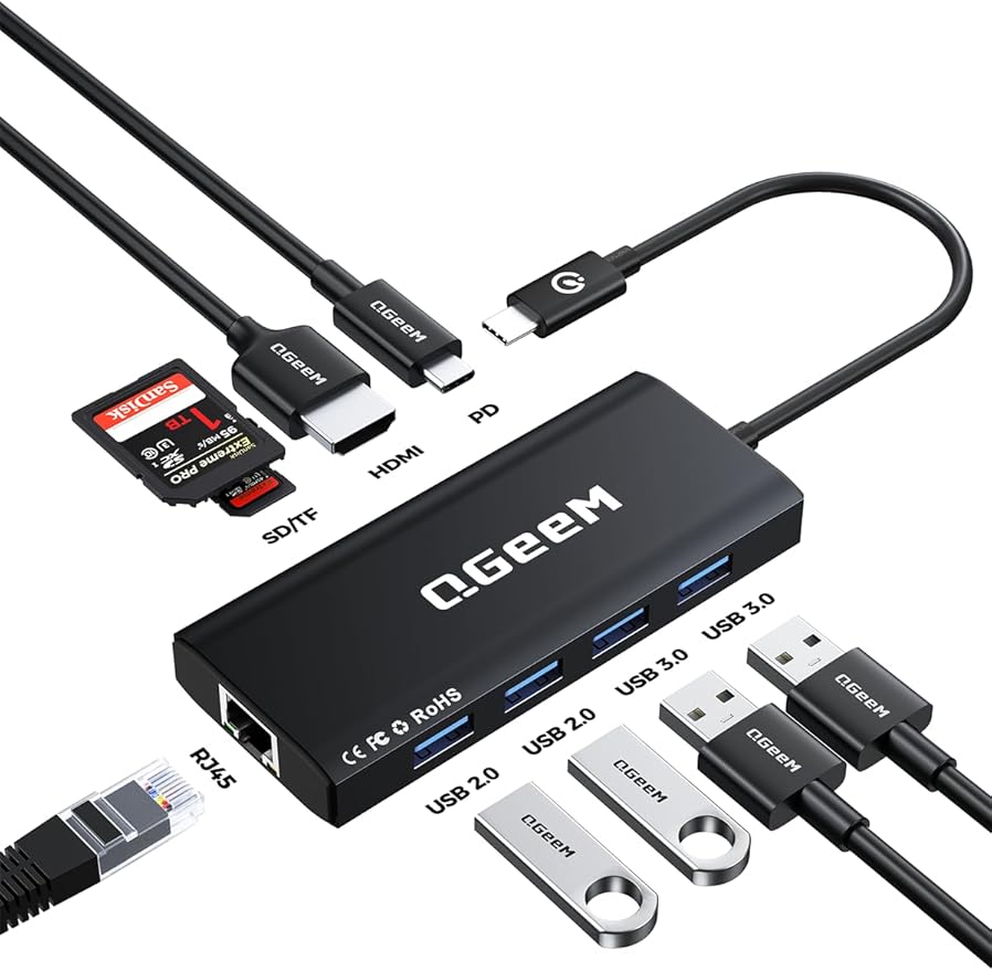 QGeeM USB C Hub Ethernet, 9 in 1 USB Type C Hub HDMI Multi-Port Converter by QGeeM