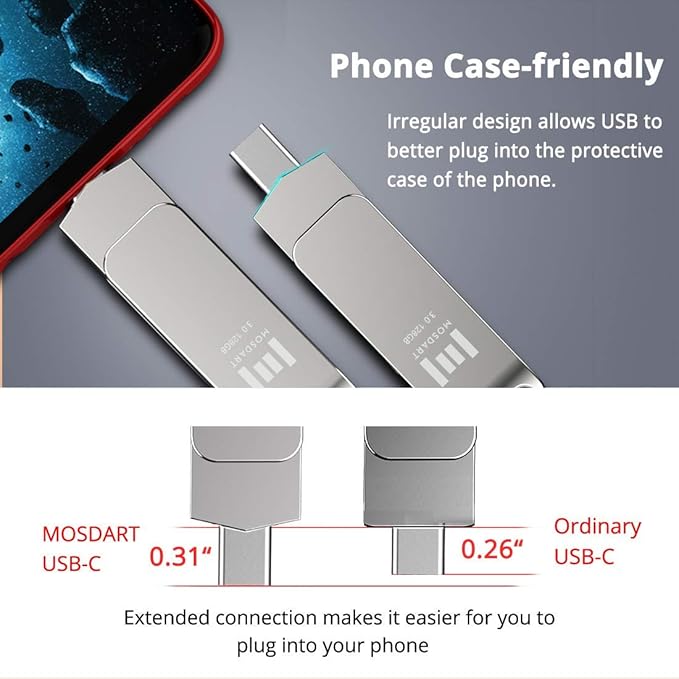 MOSDART 128GB USB3.1 Fast Speed C and A Dual Flash Drive, exFAT Memory Stick - Image 3