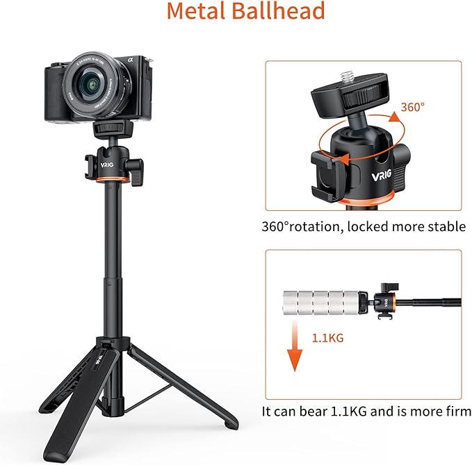 VRIG 21.6" Extension Pole Tripod, Mini Selfie Stick Tripod Stand Handle Grip - Image 5