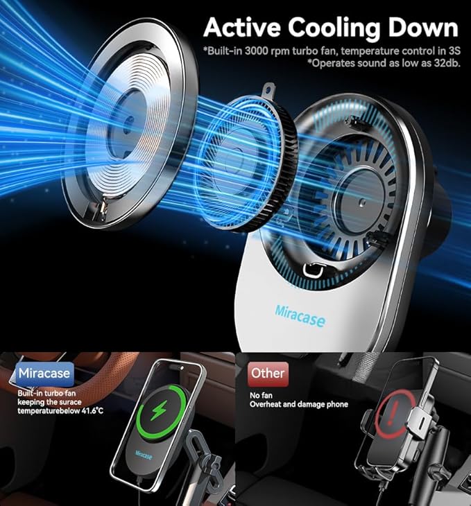 Miracase for Magsafe Car Mount Charger, 15W Fast Charging Cup Holder Phone - Image 4