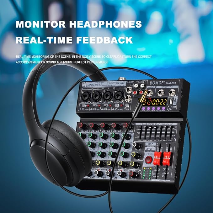 BOMGE 06A Professional 6 Channel DJ Audio Mixer, DJ Controller Sound Mixer - Image 8