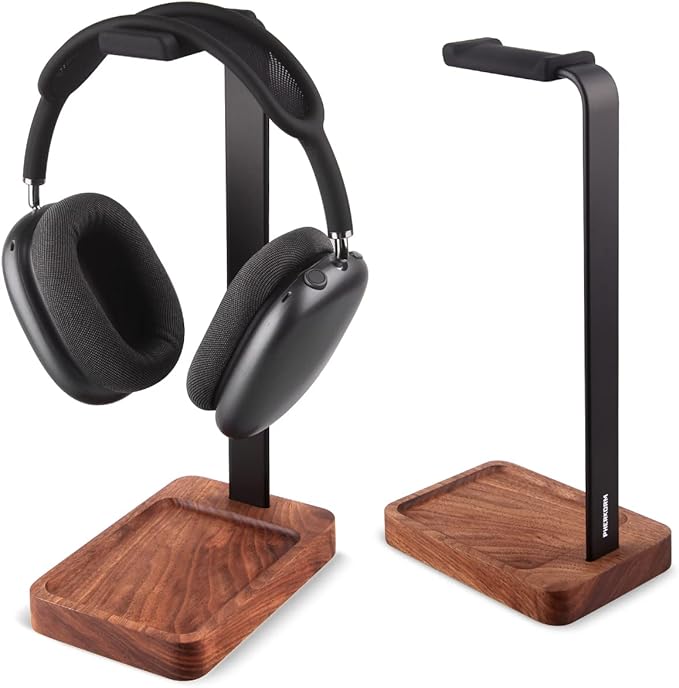 Walnut Wood & Aluminum Headset Holder, Desktop Headphone Stand, Universal by PHERKORM