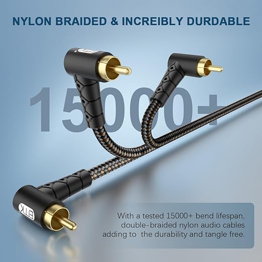 EMK 90 Degree RCA Subwoofer Cable 24K Gold-Plated Connector Nylon Braided - Image 7