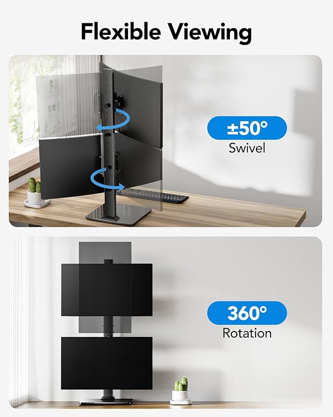 HUANUO Dual Monitor Stand for 13 to 34 Inch, Max Load 44 lbs, Vertical Monitor - Image 4