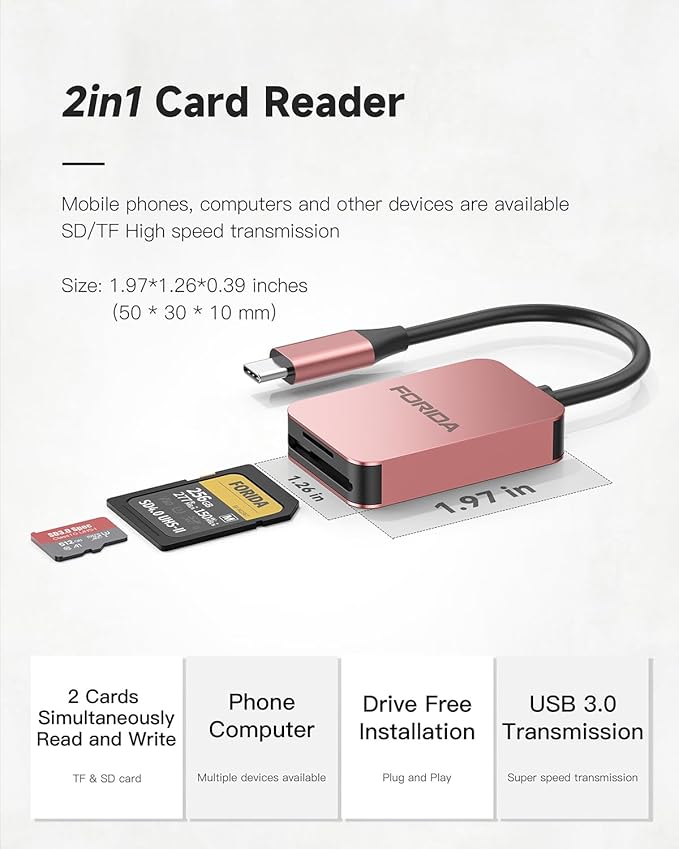 FORIDA SD Card Reader, 2 in 1 Micro SD Card Reader USB C 3.0 High Speed Dual - Image 9