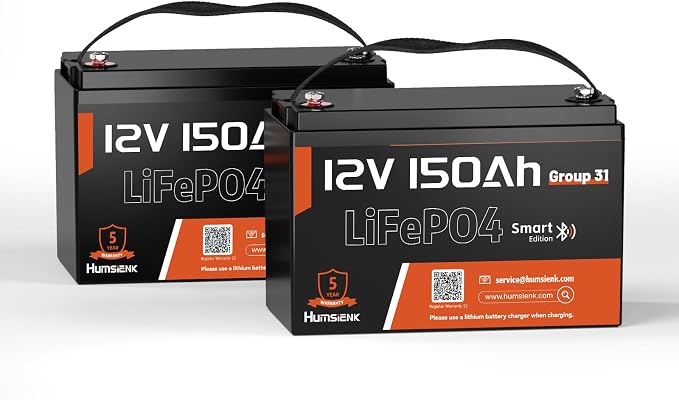 12V 150Ah LiFePO4 Lithium Battery BCI Group31 Bluetooth 2Pack, Built-in 110A BMS by HumsiENK
