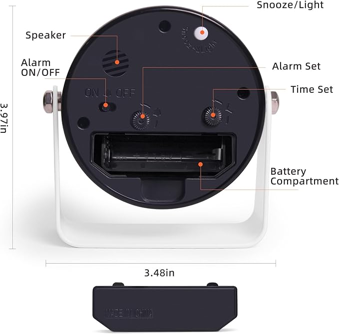Analog Alarm Clock, Silent Non-Ticking Quartz Movement, Battery-Operated - Image 3