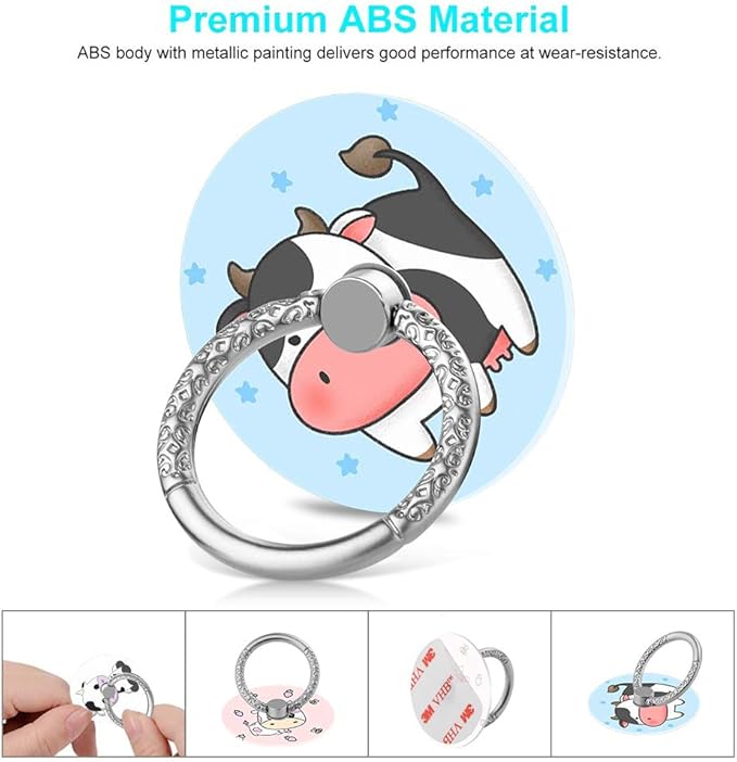 Bonoma Phone Ring Stand, 3 Pack Cute Cow 360 Degree Rotation Finger Grip Stand - Image 2