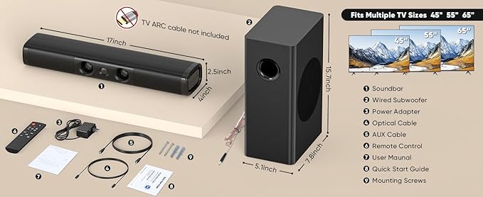 RIOWOIS Sound Bar for Smart TV, 3.1ch Soundbar - Image 7