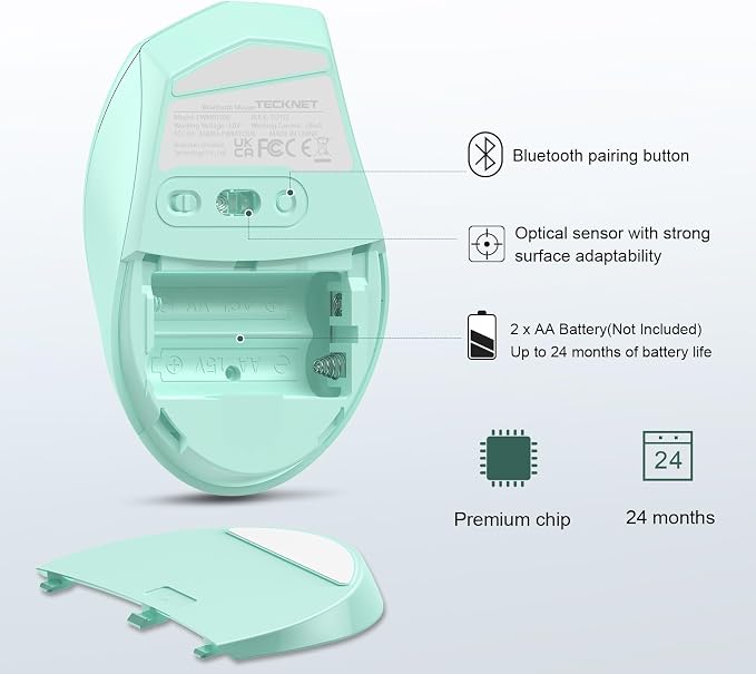 TECKNET Bluetooth Mouse, 4800 DPI Wireless Mouse, 2-Year Battery 6 Adjustable - Image 7