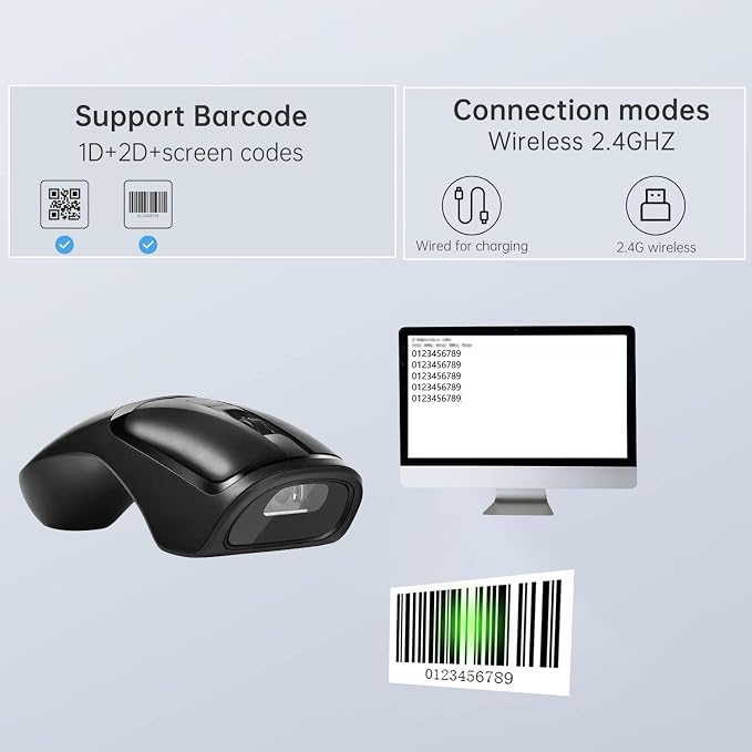 New Wireless Mouse Barcode Scanner, 2-in-1 Design 2D Handheld Barcode Scanner - Image 4