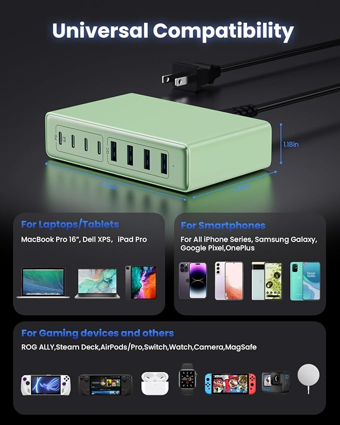 105W USB C Charger Block, 8-Ports GaN III Fast Charging Station Hub, QC4.0+PD - Image 3