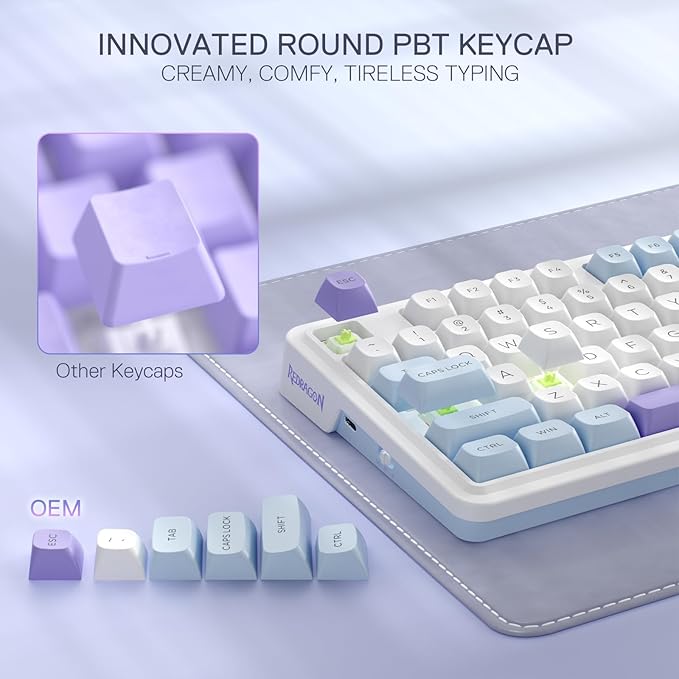 Redragon K673 MAX 75% Wireless Gasket RGB Gaming Keyboard, 3-Modes 81 Keys PBT - Image 6