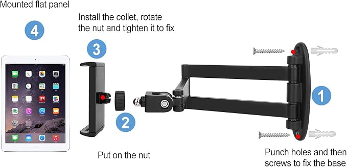 Tablet Wall Mount with Adjustable Long Arm Hinge 360° Swivel Bracket - Image 6