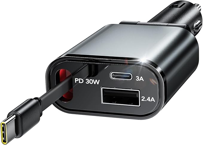 Retractable Car Charger, 3 in 1 Fast Car Phone Charger 50W, 1 TypeC Retractable by EloBeth