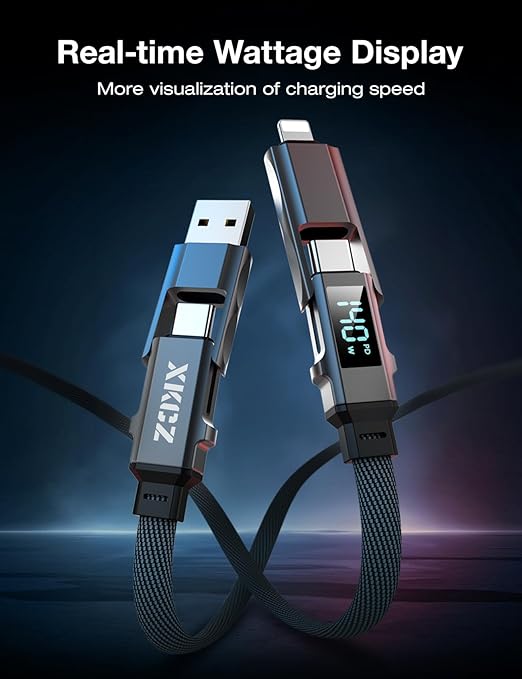 4 in 1 USB C Cable with Wattage Display, 140W Flat Nylon Braided Multi Charge - Image 3