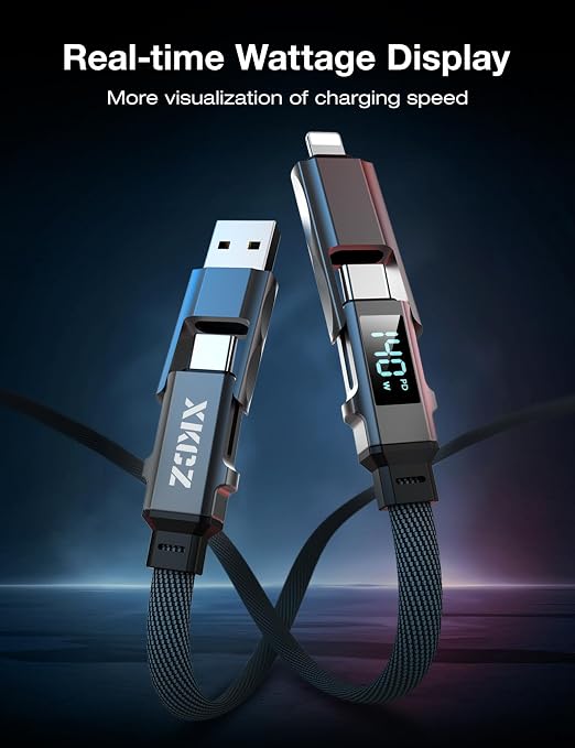 4 in 1 USB C Cable with Wattage Display, 140W Flat Nylon Braided Multi Charge - Image 3