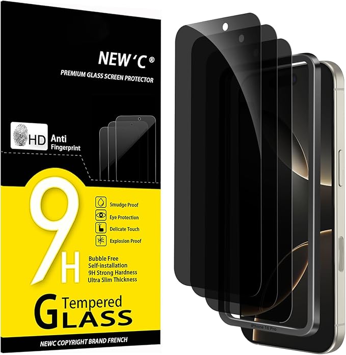 NEW'C 3 Pack Privacy for iPhone 16 Pro Screen Protector, Anti-Spy Tempered by NEWC