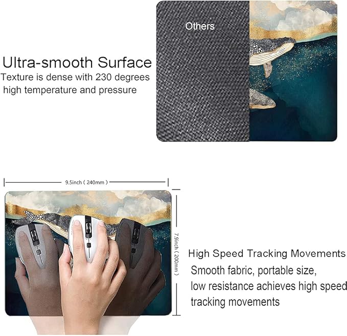 Whale Mouse Pad, Animals Art Mouse Pads, Mouse Mat Square Waterproof Mouse Pad - Image 3