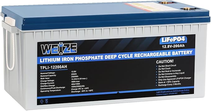 Weize 12V 200Ah LiFePO4 Lithium Battery, Built-in Smart BMS, 8000+ Deep Cycles by WEIZE