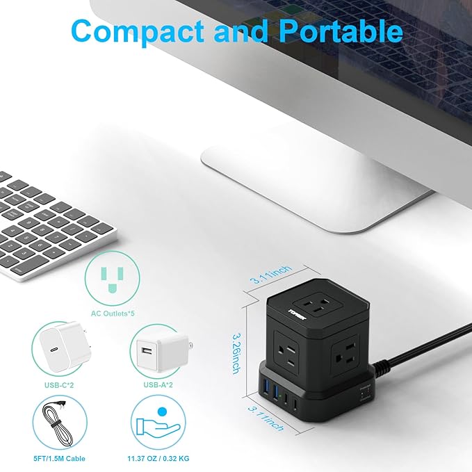 Power Strip with USB, USB C Power Strip with 5 Outlets, 2 USB-C & 2 USB-A - Image 5
