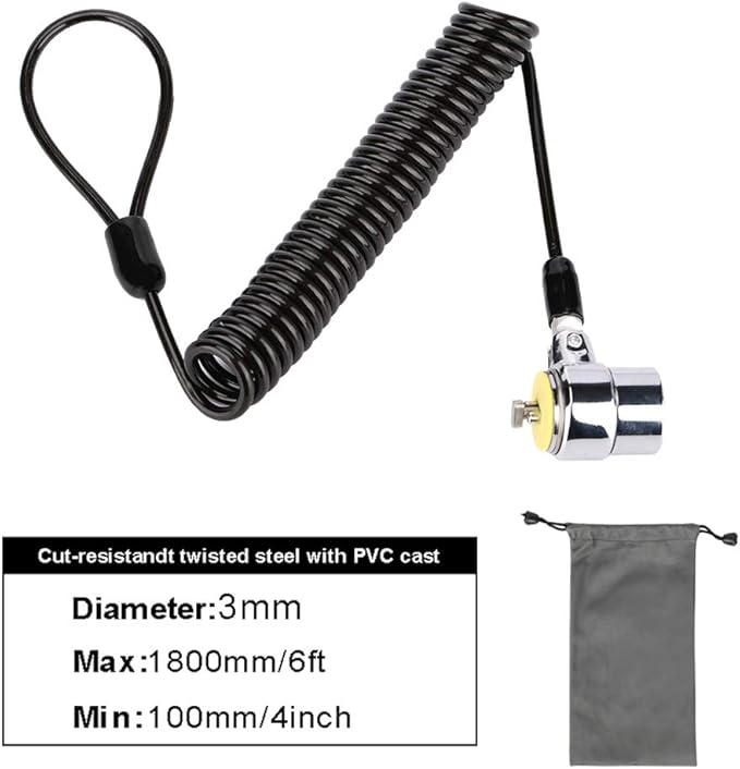 Security Hardware Cable Lock Kit, Retractable Cable Lock Portable Keyed Laptop - Image 3
