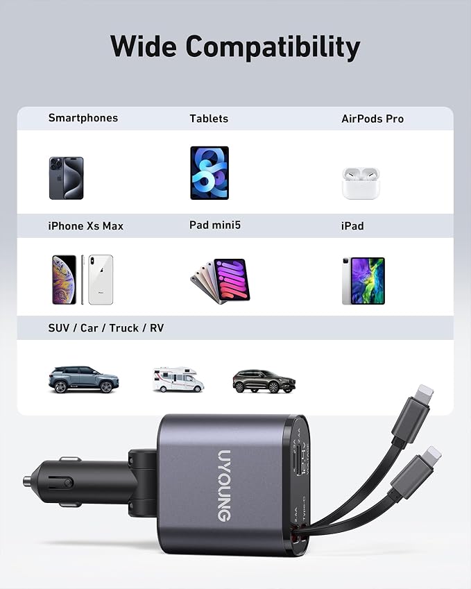 iPhone Car Charger 4 in 1 Fast USB Car Phone Charger 20W Double Lightning - Image 7