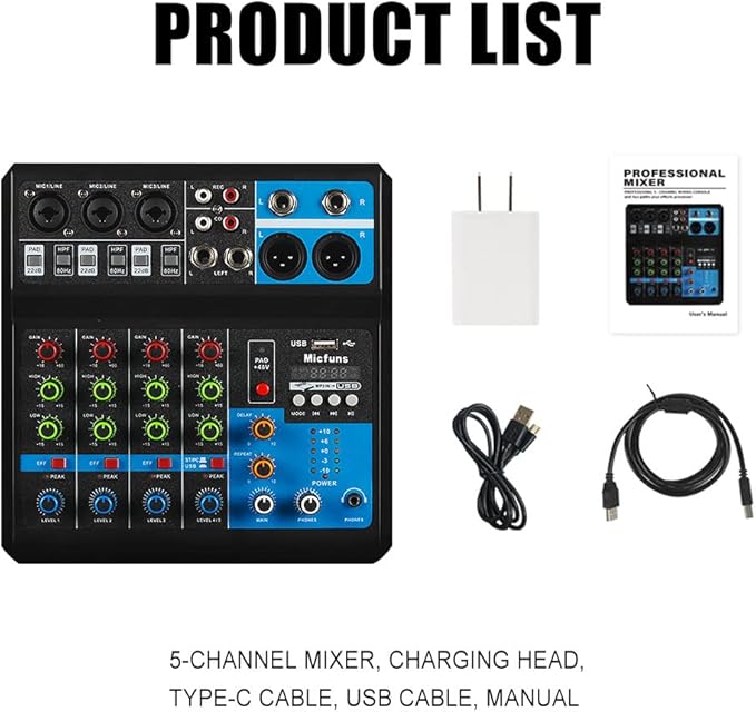 Mini audio DJ mixer Sound Board Console System, 5 Channel 48V Phantom Power - Image 8