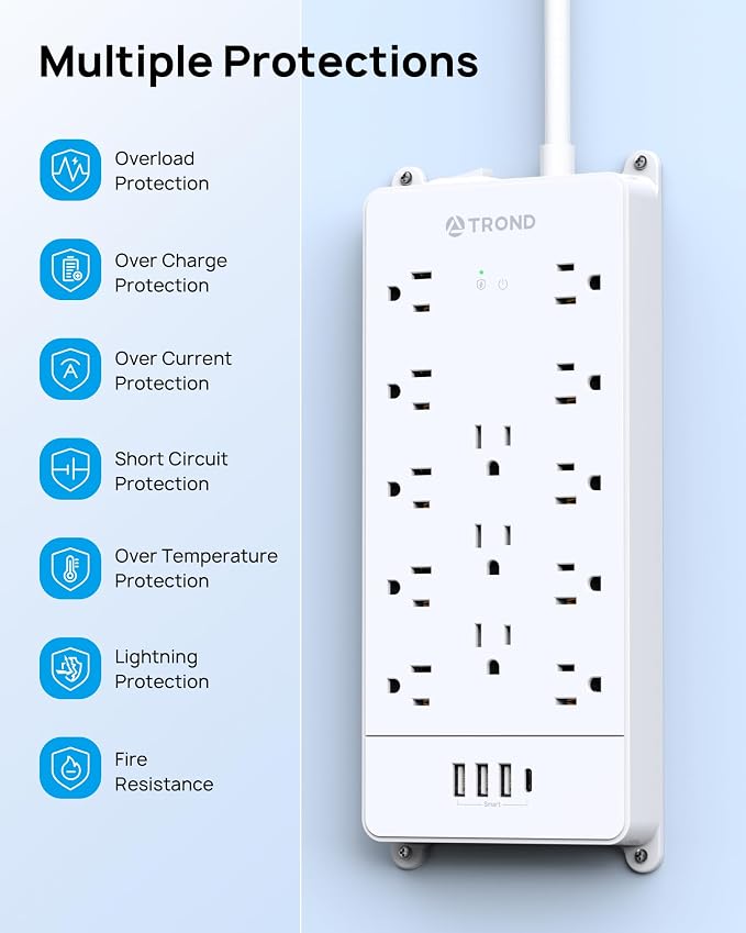 TROND Surge Protector Power Strip 15 ft Cord - Image 8
