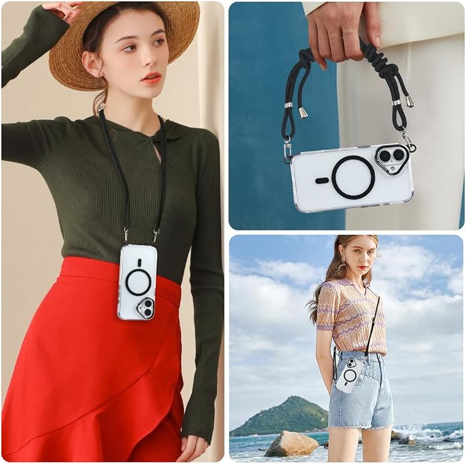 for iPhone 16 Case with 62.99 inch Lanyard, Classic Clear&Black Magnetic Phone - Image 6