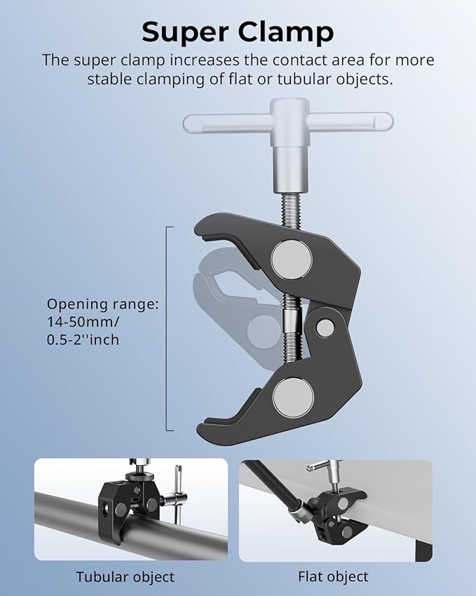 SMALLRIG Clamp w/ 1/4" and 3/8" Thread Holes, 9.8 Inches Adjustable Friction - Image 3