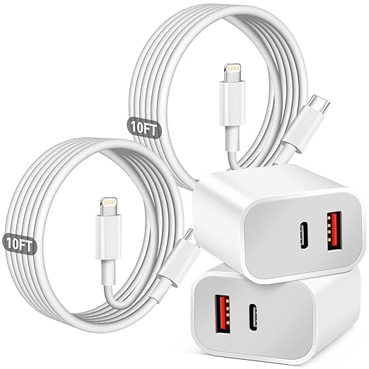 Fast Charger iPhone, Dual Port A/C Charging Adapter, Apple Charger Block 10FT by WILLTOP