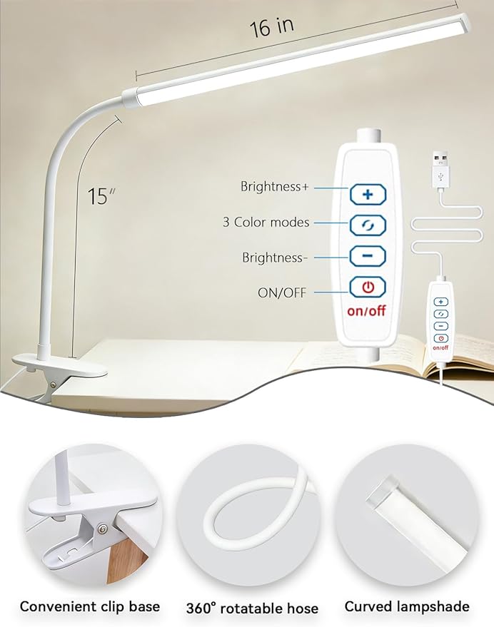2 Pack LED Clip On Reading Light, Desk Lamp - Image 4