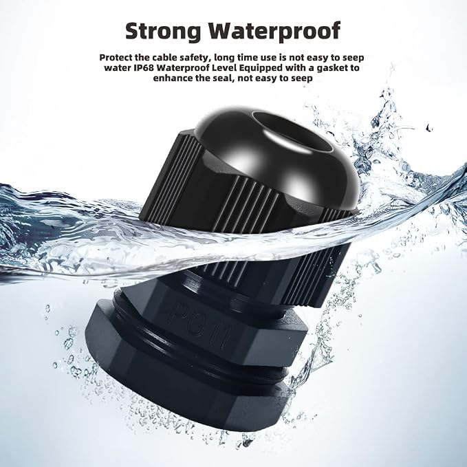 Cable Gland 20 Pack Plastic Waterproof Adjustable Connector 5-10mm PG11 Strain - Image 2