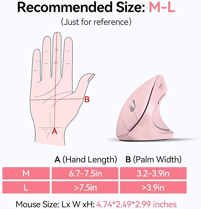TECKNET Ergonomic Mouse, Wireless Bluetooth Vertical Mouse, 4800 DPI Optical - Image 4