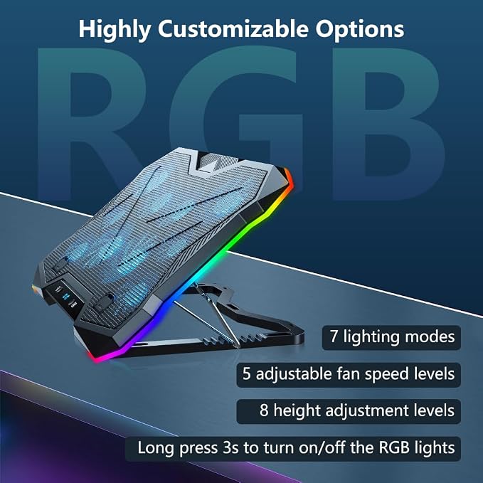 G-STORY Gaming Laptop Cooling Pad, RGB Lights Laptop Cooler - Image 8