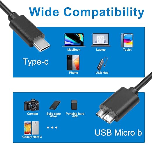 Master Cables USB C to Micro B Cable 0.5 Metre USB C Hard Drive Cable Compatible - Image 4