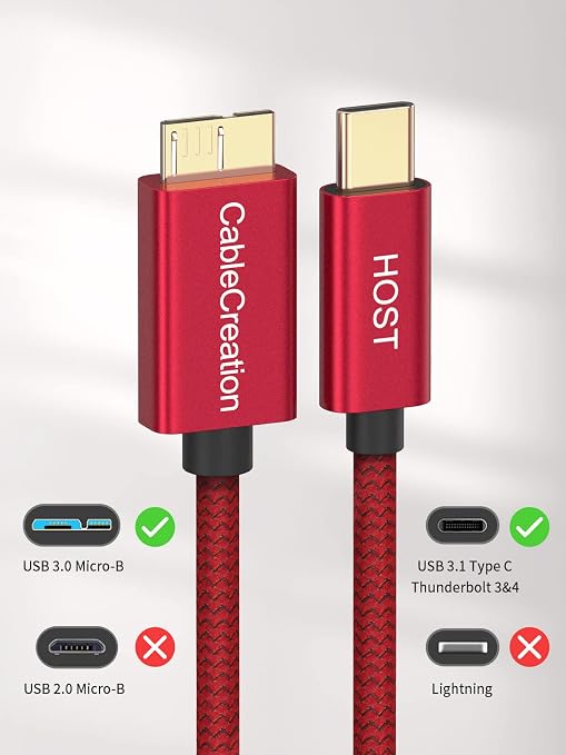 CableCreation 1FT USB C to Micro B Cable, 10Gbps Speed External Hard Drive - Image 2