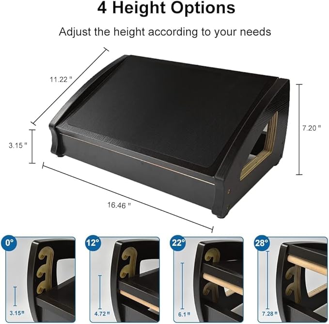 StrongTek Ergonomic Under Desk Footrest, 3 Adjustable Heights Wooden Office - Image 3