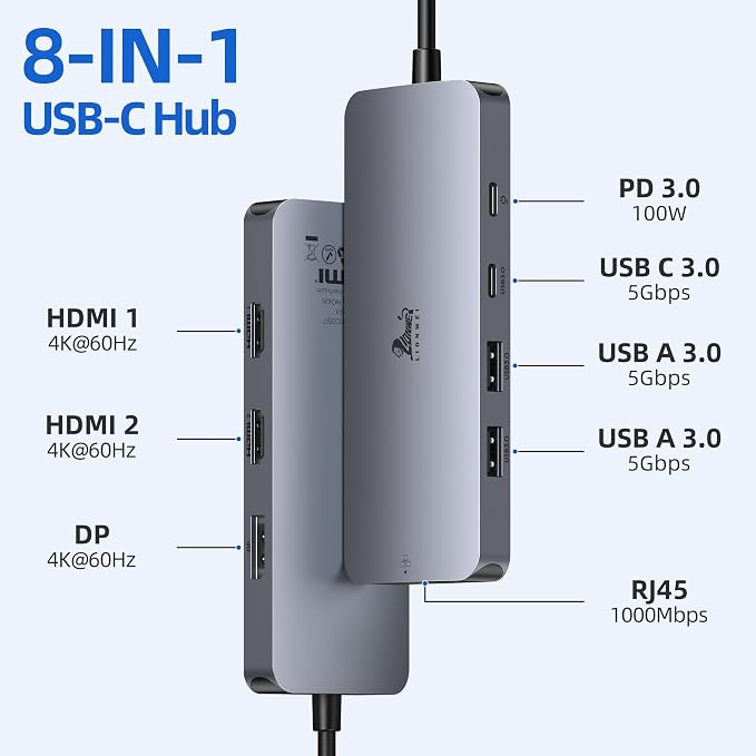 USB C Docking Station Dual Monitor, LIONWEI Laptop Docking Station 3 Monitors - Image 2