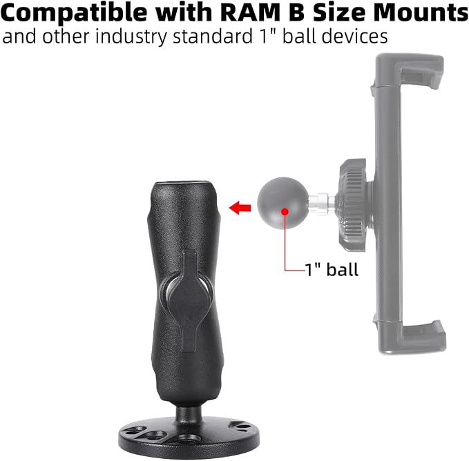 1" Ball Double Socket Arm with AMPS Hole Round Plate Base, Aluminum Alloy - Image 3