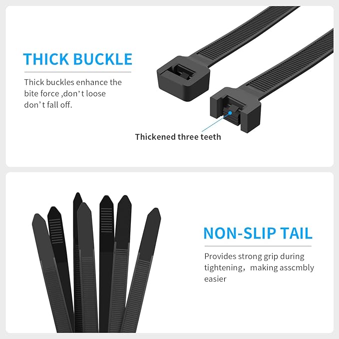 Zip Ties Assorted Sizes 300 Pack, 12+14+18 Inch, 300LBS Tensile Strength Heavy - Image 4