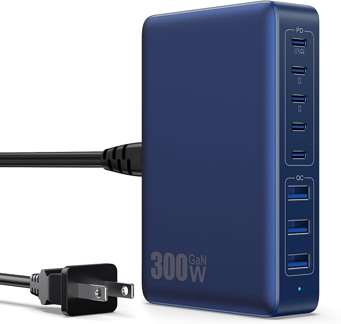 USB C Charger 300W USB C Charger Block 8-Ports GaN IV Fast Charging Station by APHUWJ