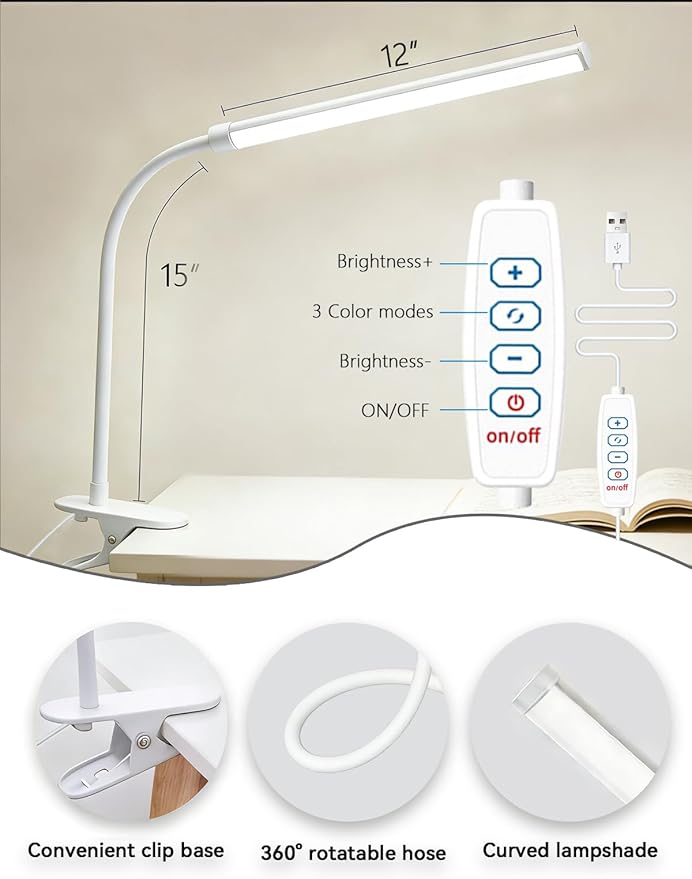 Set of 2 LED Desk Lamp with Clamp - Image 4