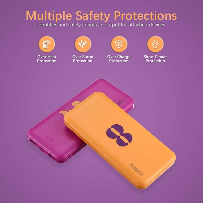 Miady 2-Pack 10000mAh Dual USB Portable Charger, Type-C Fast Charging Power Bank - Image 6