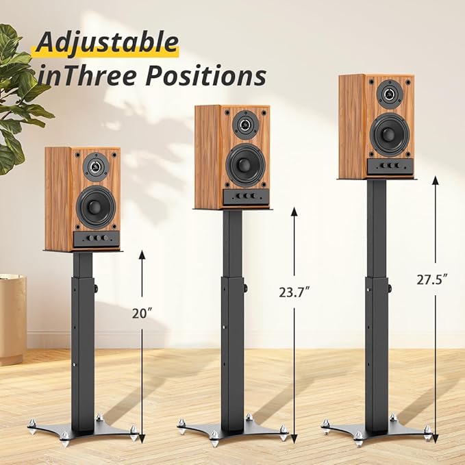 Adjustable Bookshelf Speaker Stands Pair, 20-27.5 Inch All-Metal Heavy Duty - Image 2