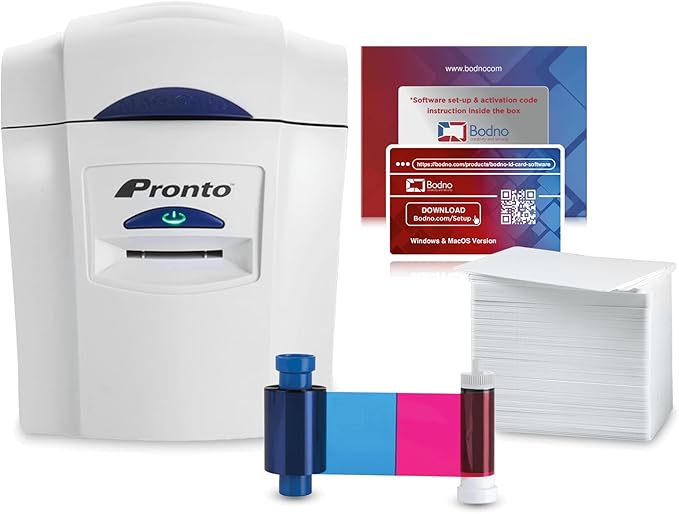 Bodno Magicard Pronto ID Card Printer & Complete Supplies Package ID Software by Bodno