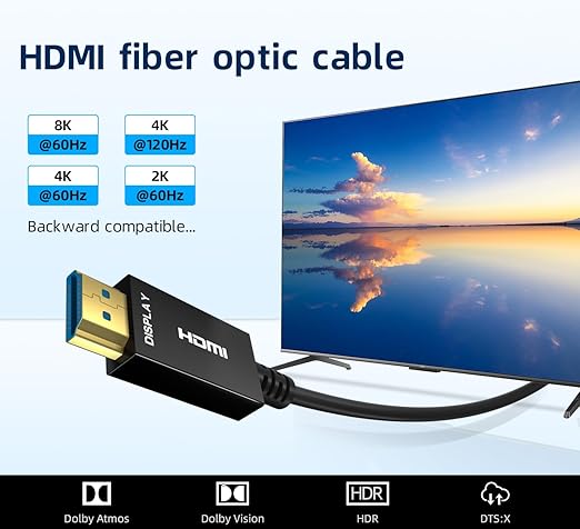 8K HDMI Fiber Optic Cable 100ft, 4K120 8K@60Hz HDMI 2.1 Cable, 48Gbps Ultra - Image 2